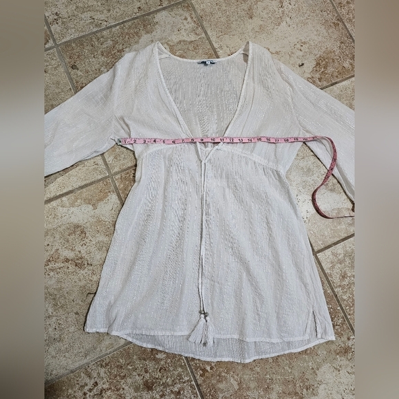 Blue Island Silver Threaded Gauzy Adjustable Waist Beach Cover Up White Large - Picture 5 of 6